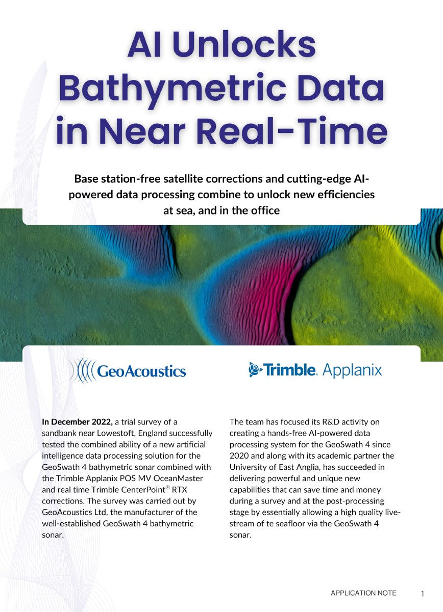 The front page of a document about artificial intelligence and bathymetry