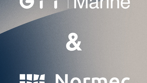 GTT Marine and Normec Verifavia logos on a gray-blue abstract background