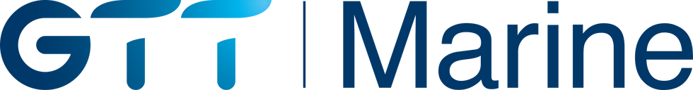 Blue gradient GTT Marine logo on a black background