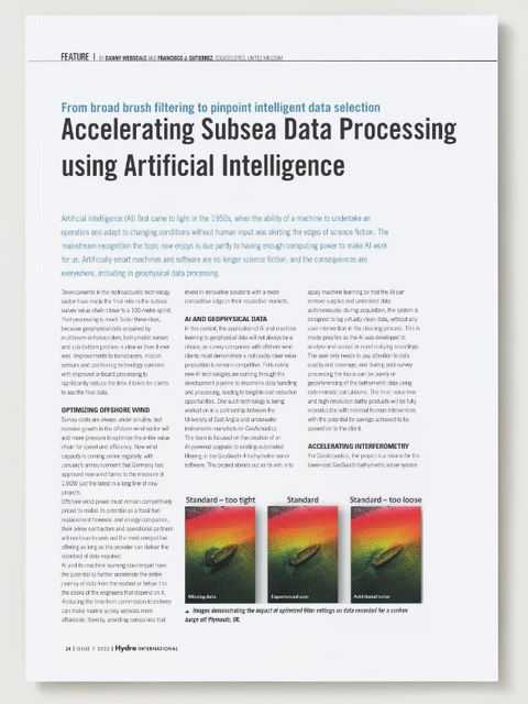 A magazine page showing subsea data, the topic is AI