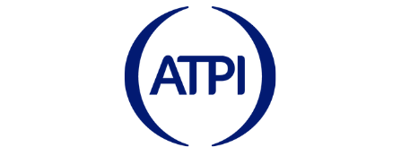 Blue ATPI logo with circular crescent arcs on a white background