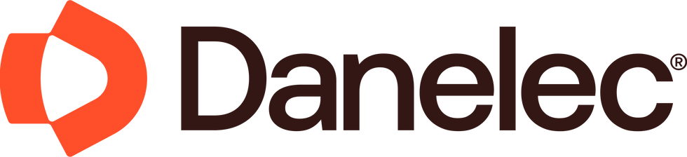 Danelec logo with orange D logomark and black wordmark in sans serif font