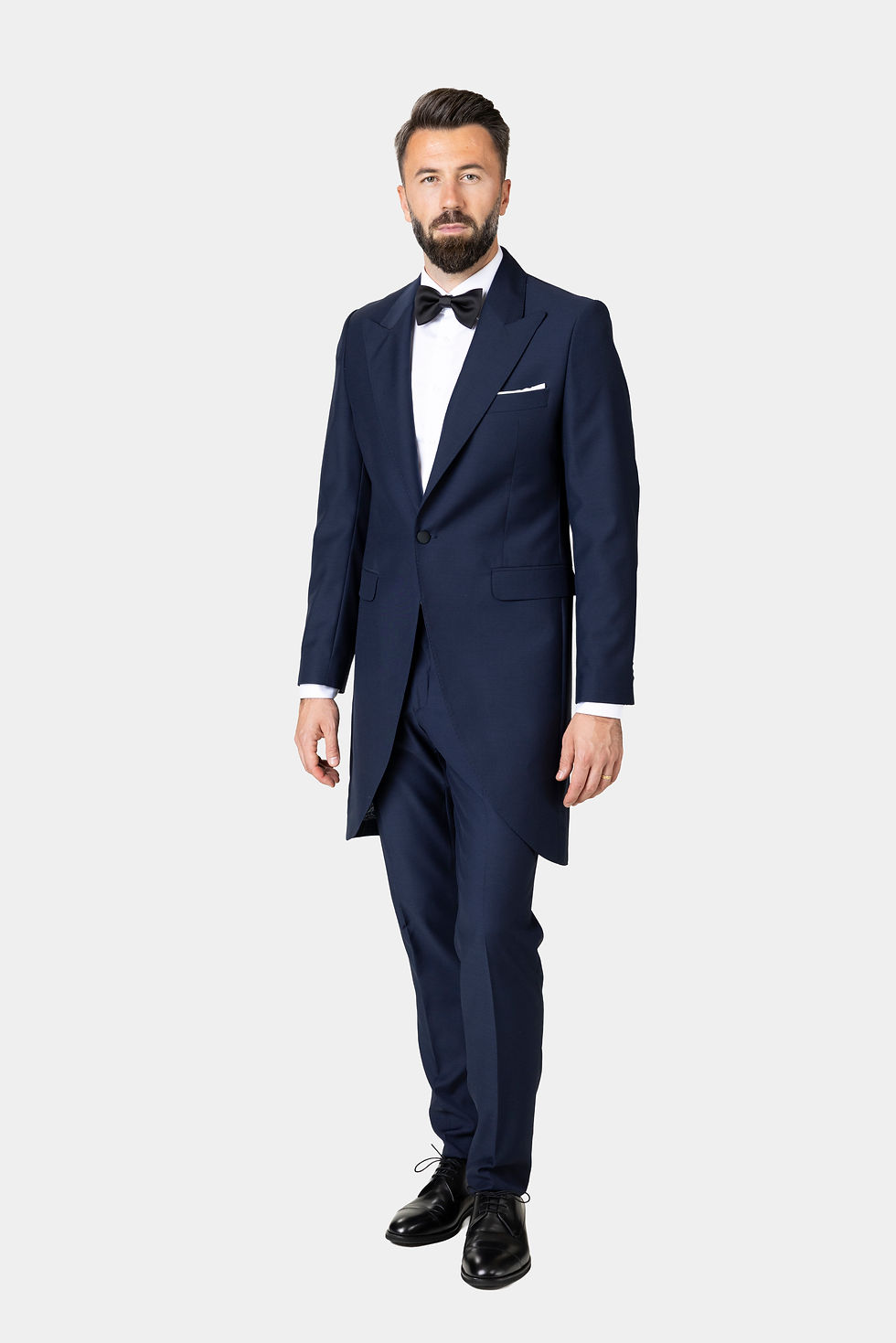 Costum de ceremonie bleumarin din lână pentru bărbați, vedere de ansamblu din față