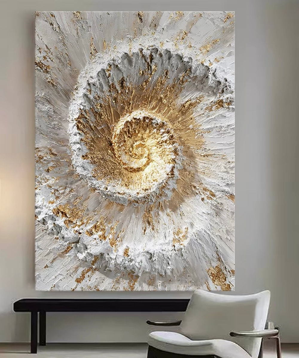 Gold White Textured Wall Art, 3D Abstract Oil Painting, 27.6 x 39.4 In