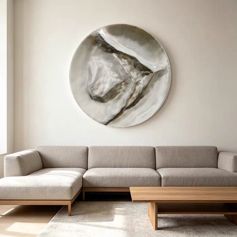 Wabi-Sabi Round Relief Wall Art, Abstract Textured Decor, 80 x 80 cm