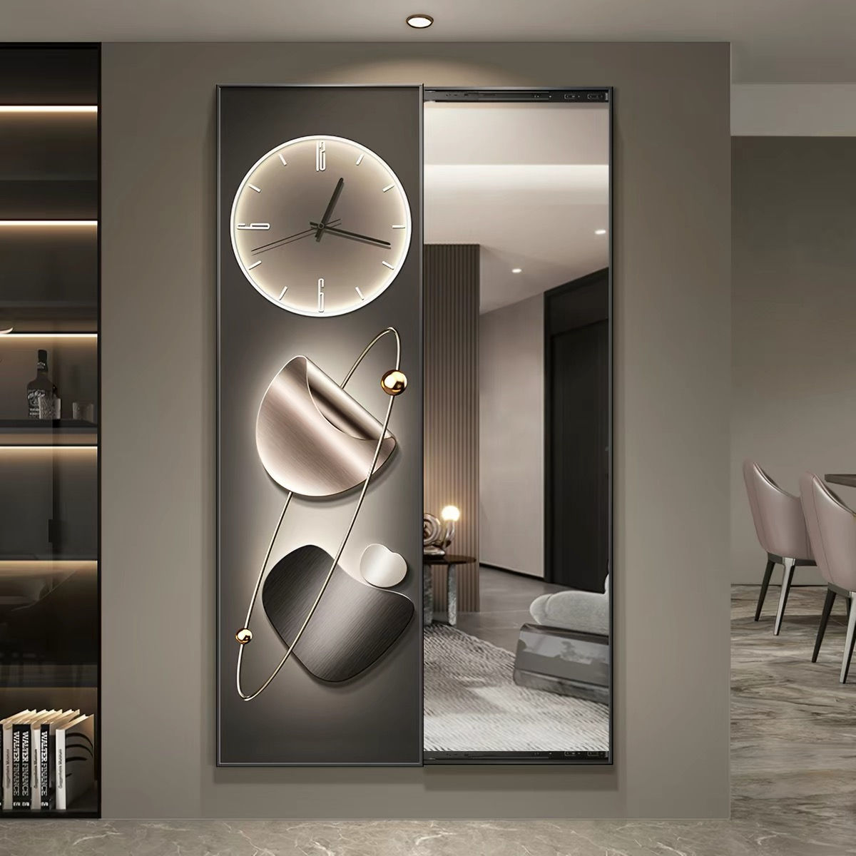 Full Length Wall Mirror with Clock, Modern Entryway Decor