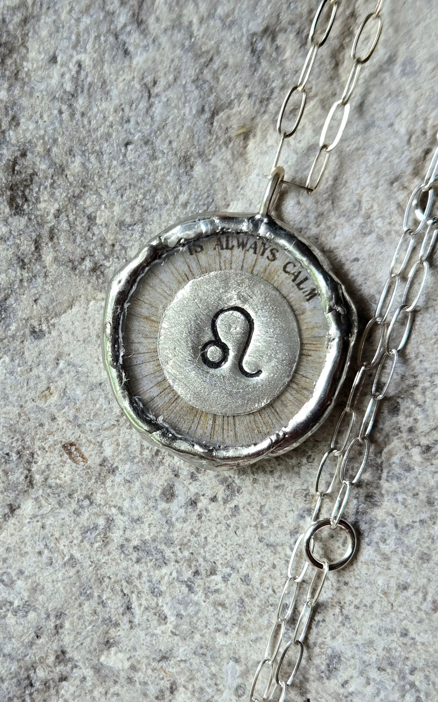 Leo Zodiac Soldered Glass-Stamped Argentium Silver Pendant Necklace