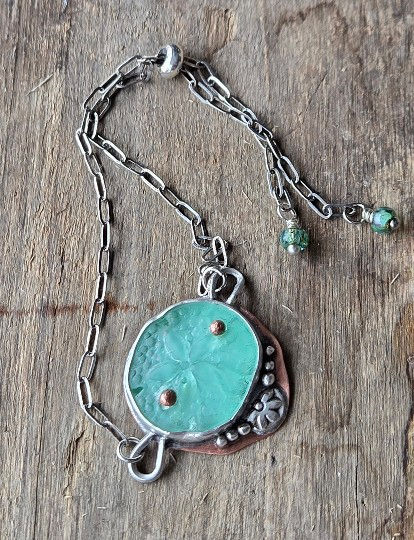 Aqua sea glass sand dollar mixed metal bracelet