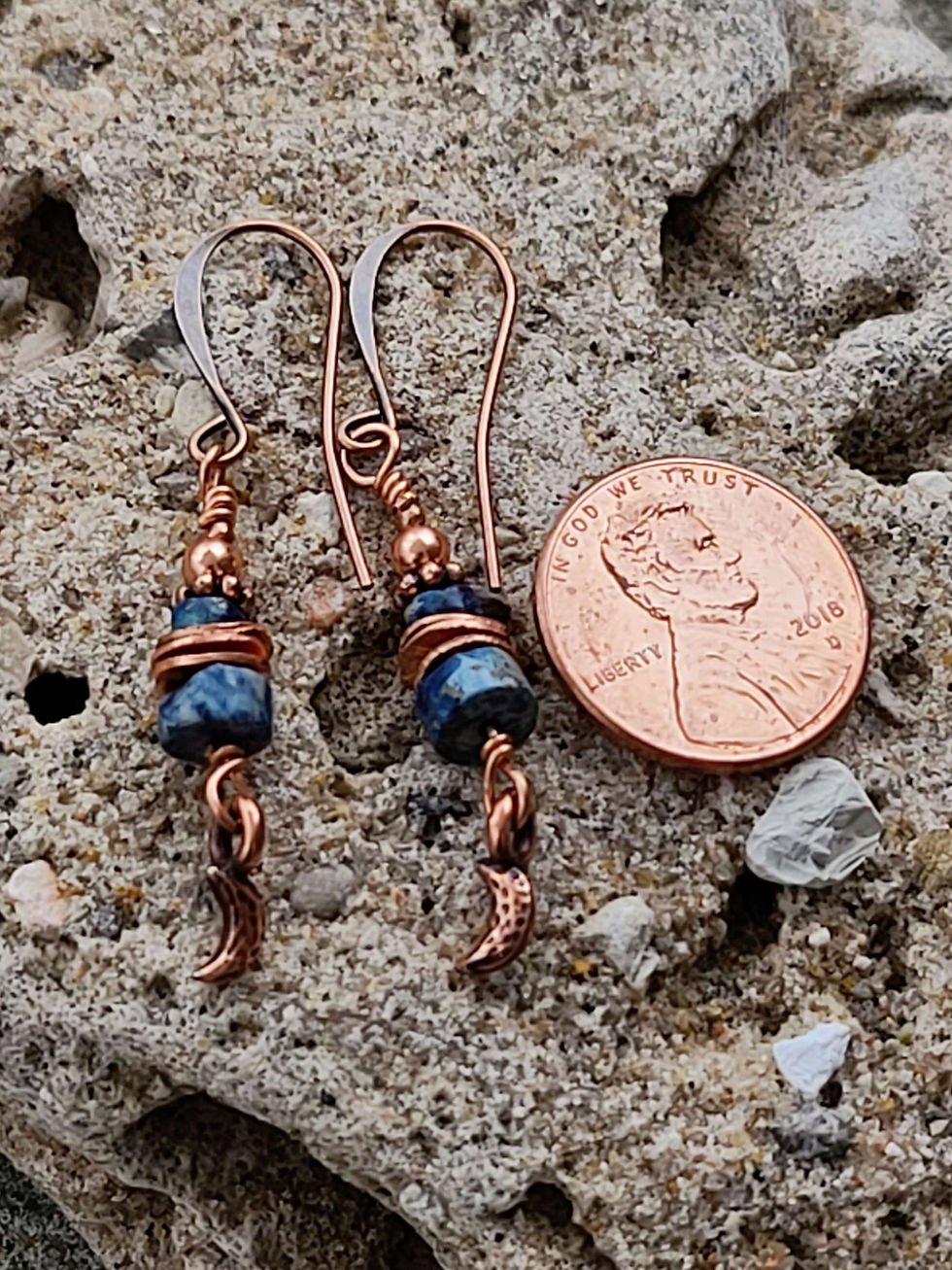 Thumbnail: African pyrite copper moon charm earrings 