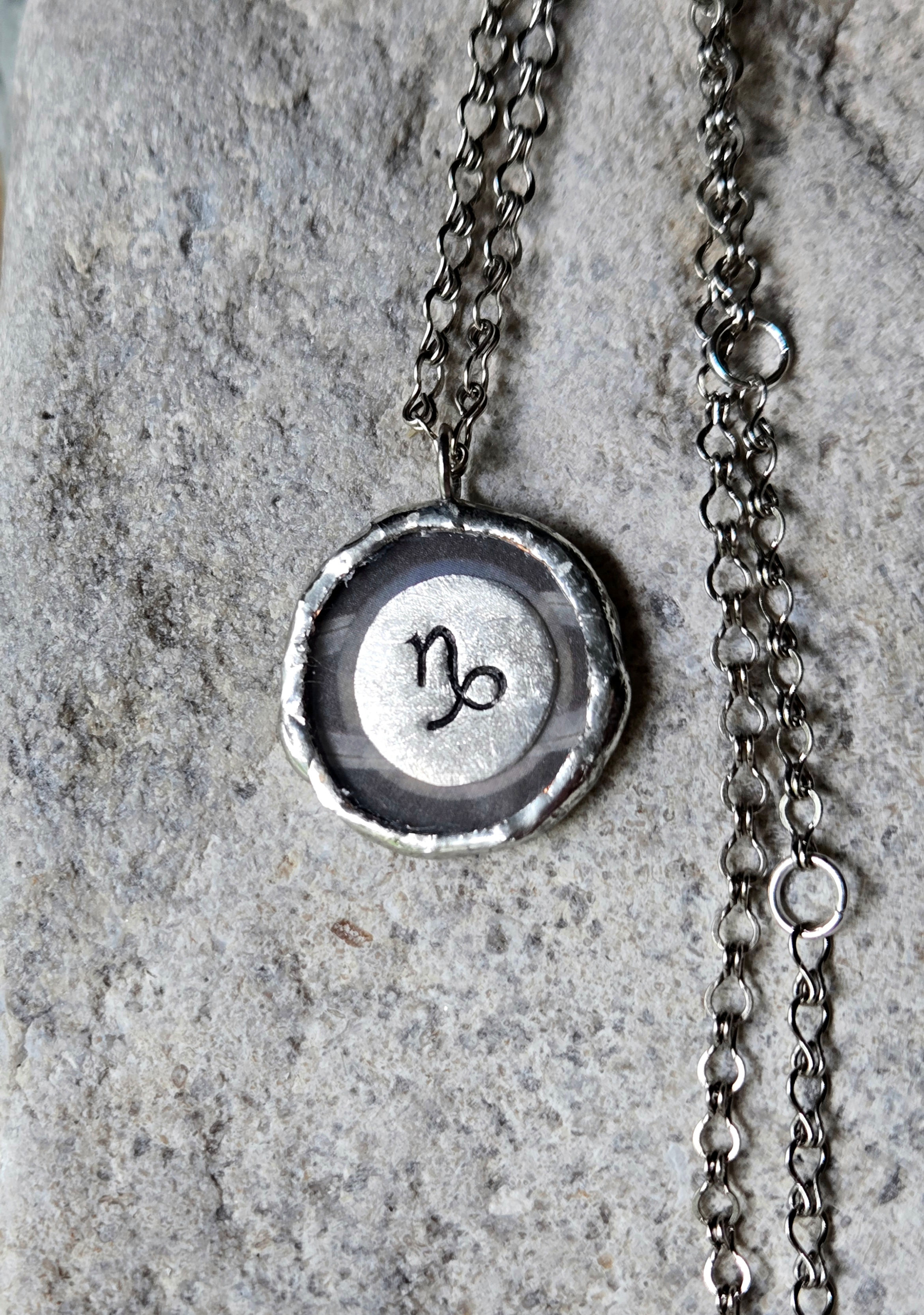 Capricorn Zodiac Soldered Pendant Necklace-Argentium Silver Stamped Focal