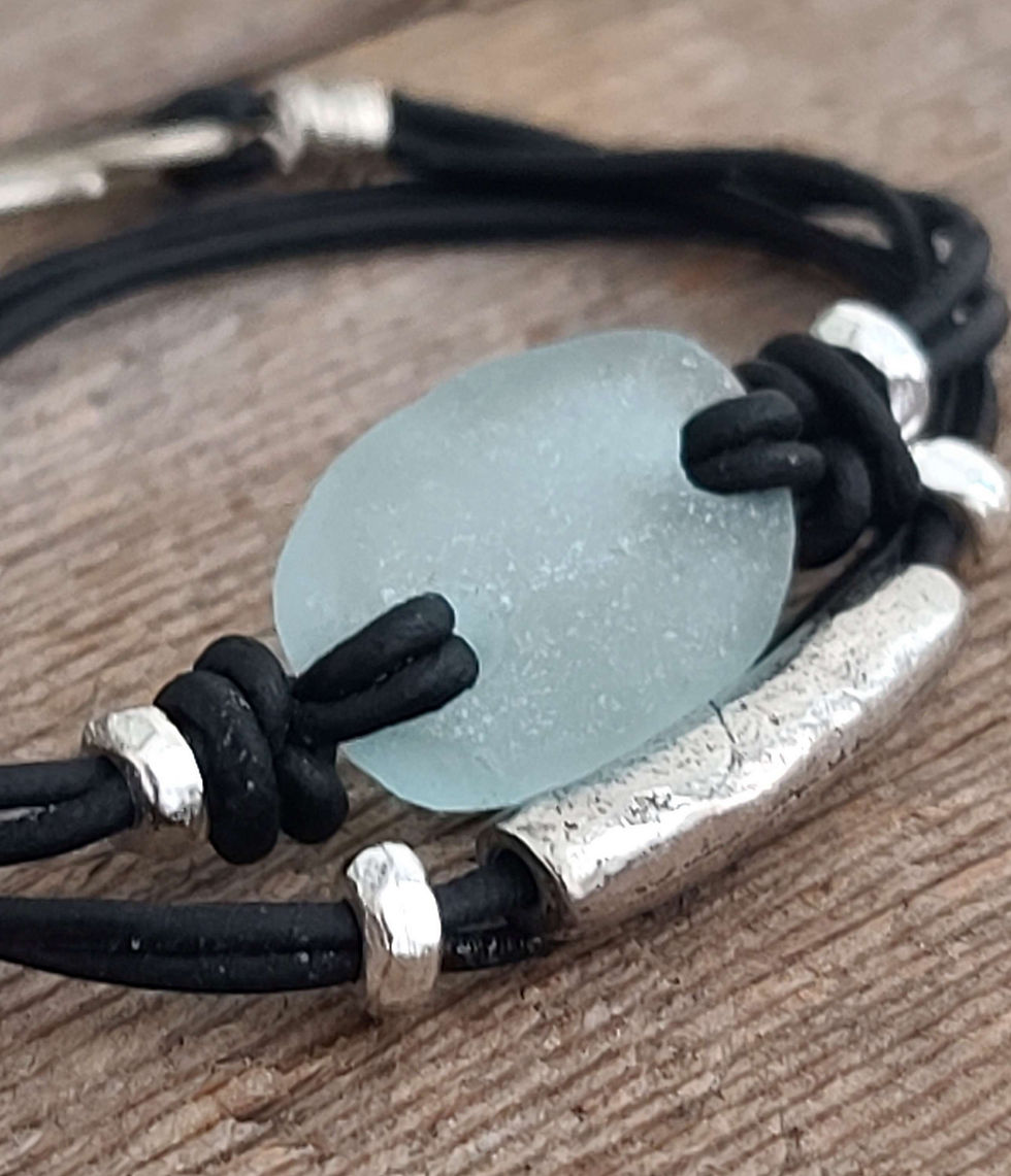 Thumbnail: Lake Michigan Beach Glass Leather Bracelet 