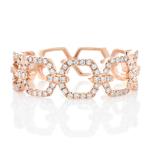 14kt Rose Gold Diamond Chain Link Ring.