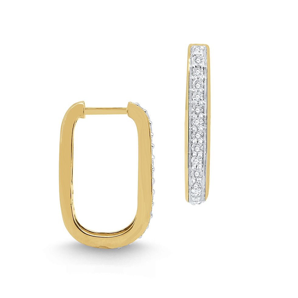 14k Gold and Diamond Small Rectangular Hoop 