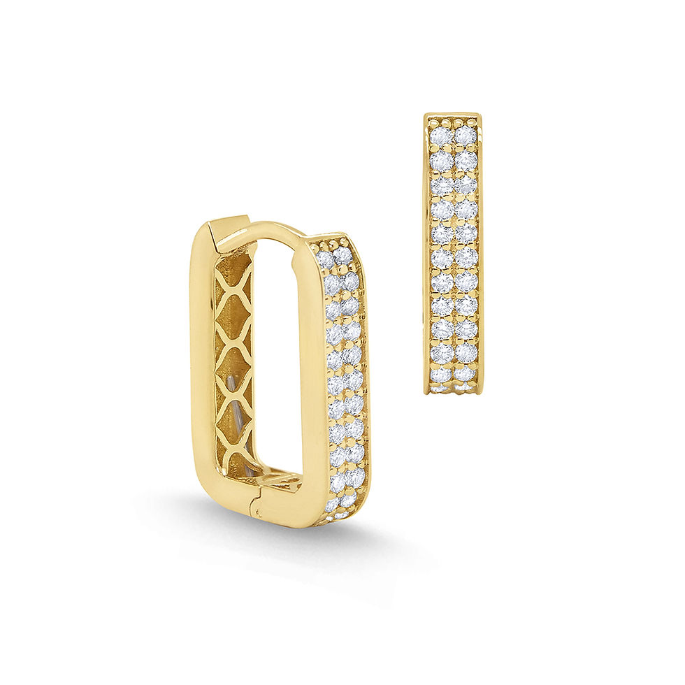 14k Gold and Diamond Rectangle Hoop Earrings