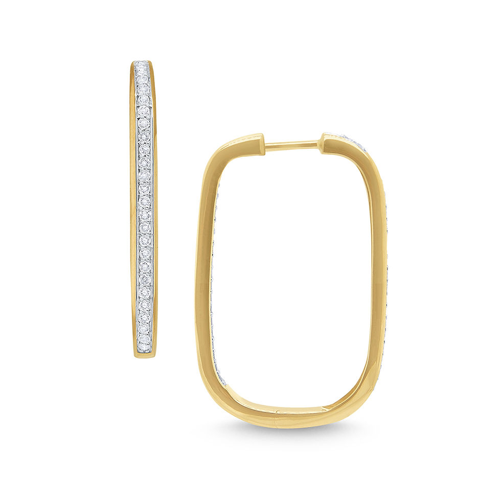 14k Gold and Diamond Rectangular Hoops 