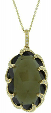 18kt Rose Gold Smokey Quartz and Diamond Pendant with Chain