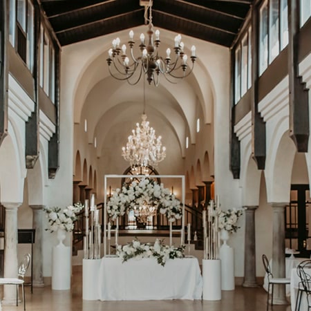 The Ballroom at Avianto, prepared for a wedding reception