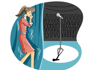 An anxious speaker facing an audience, representing the struggle with Glossophobia