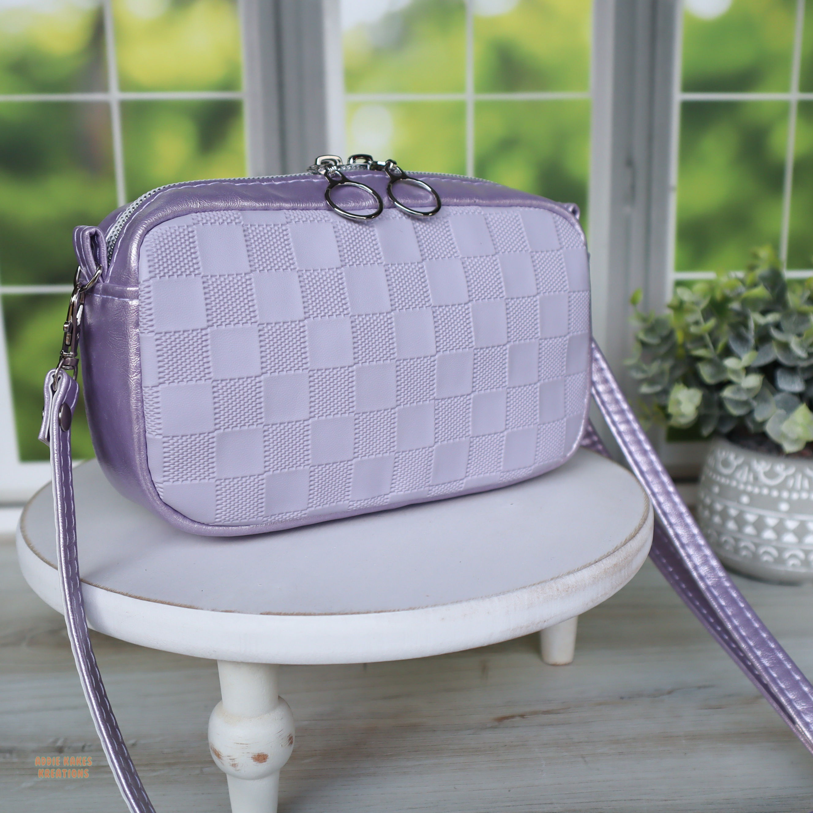 Lavender Checkered Mini Crossbod
