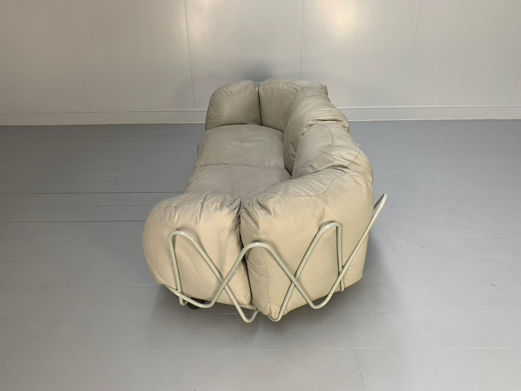 Edra “Corbeille” 3-Seat Sofa – In Pale Grey Taupe Leather - Image 5