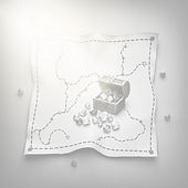 treasure map with dashed lines and a che