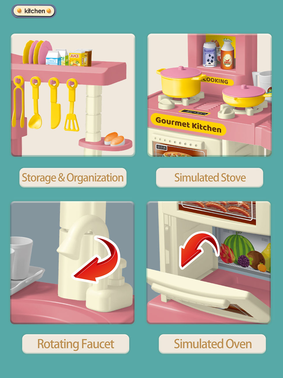 Miniatura: Kids Play Kitchen Accessories, Playset Toys Kitchen Foods Pans Milk Pots Breads 