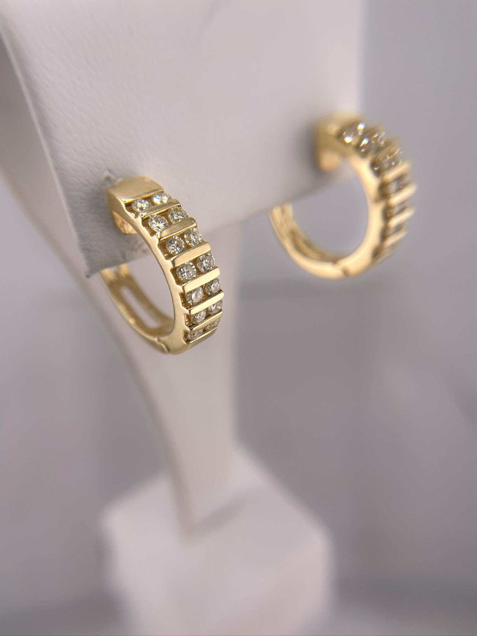 14ky Diamond Duo Channel Set Hinged Hoops. .48 ctw