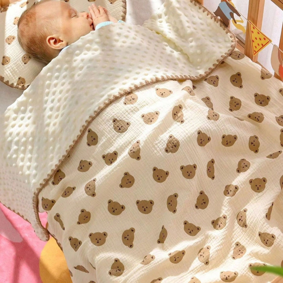 Baby Blanket Unisex Boys Girls Super Soft Crib Blanket Double Dot Lined Bed Blan