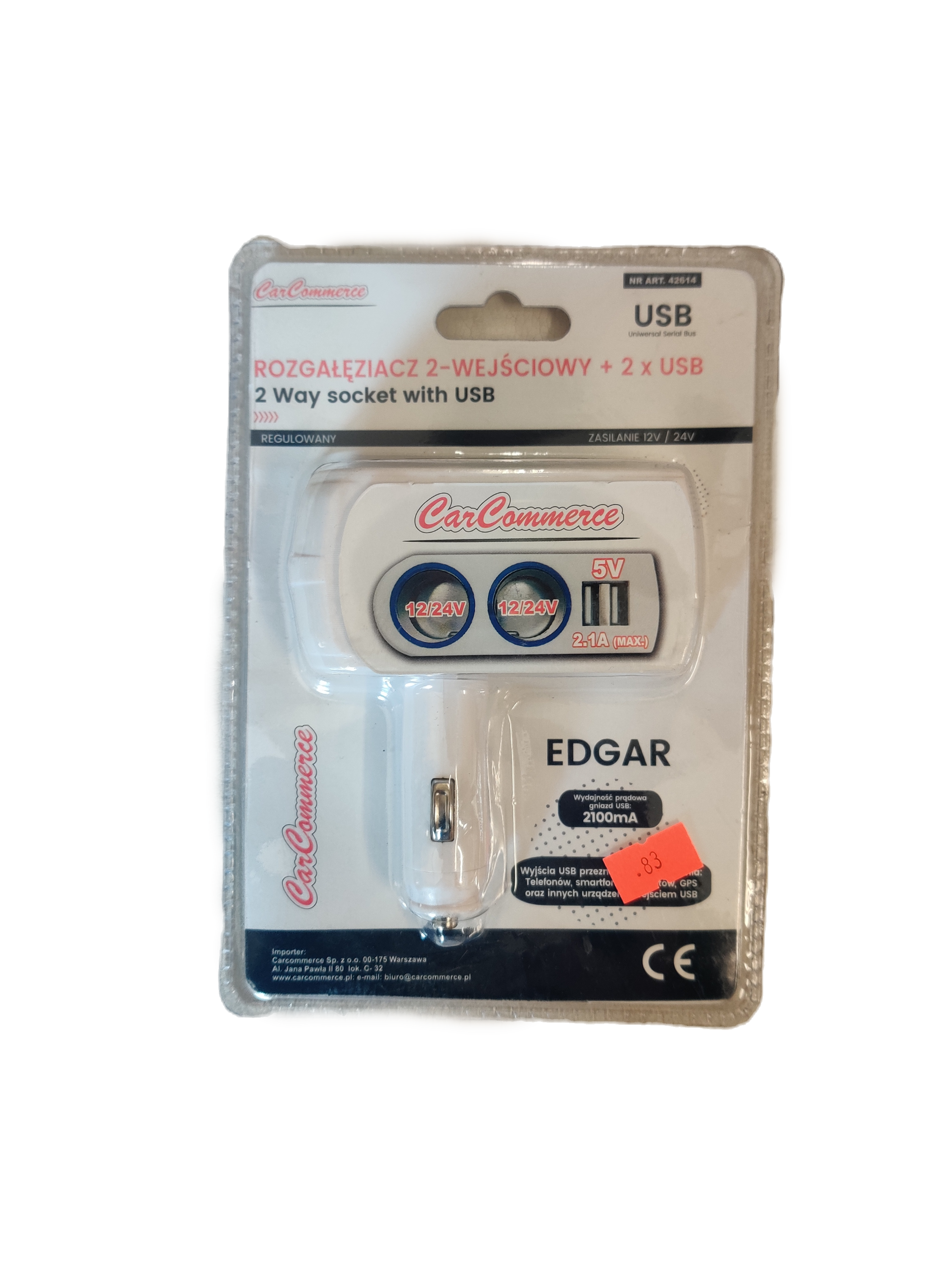 Cigarečių pridegiklio šakotuvas 2 lizdai + 2USB 147244