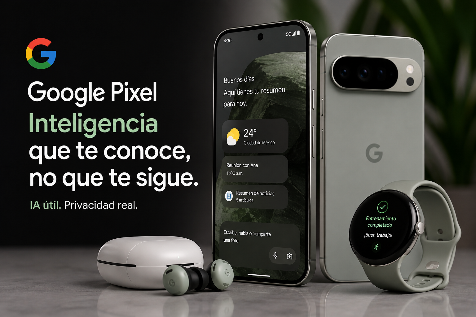 Google Pixel 11 representando una interacción proactiva con Gemini e inteligencia artificial