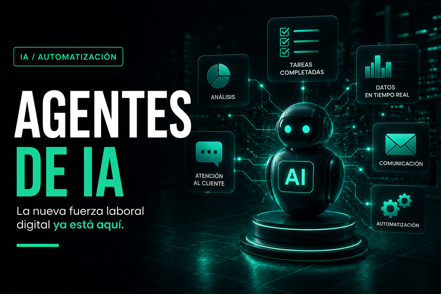 Agentes de inteligencia artificial ejecutando tareas y flujos de trabajo