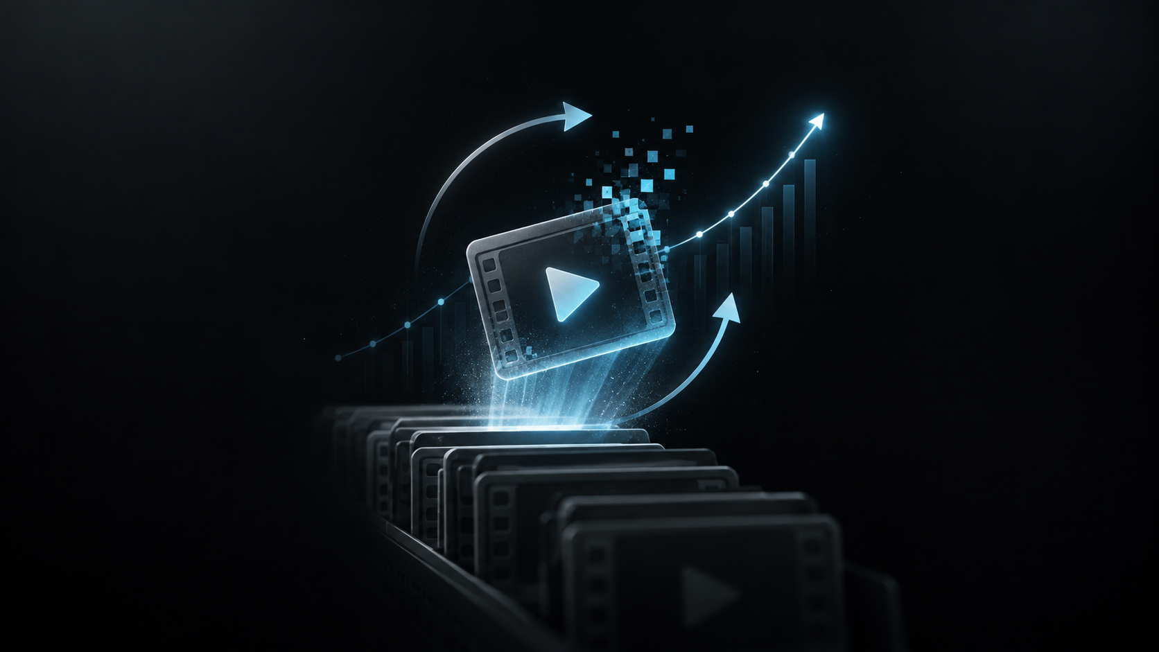 Video antiguo que vuelve a crecer con flechas y gráfica ascendente, ilustración sobre el resurgimiento de videos en YouTube