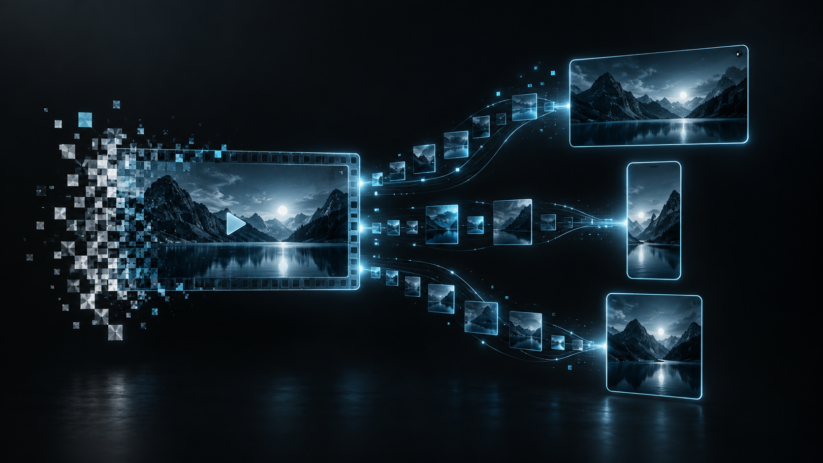 Un video se adapta a formatos horizontal, vertical y cuadrado para distintas plataformas