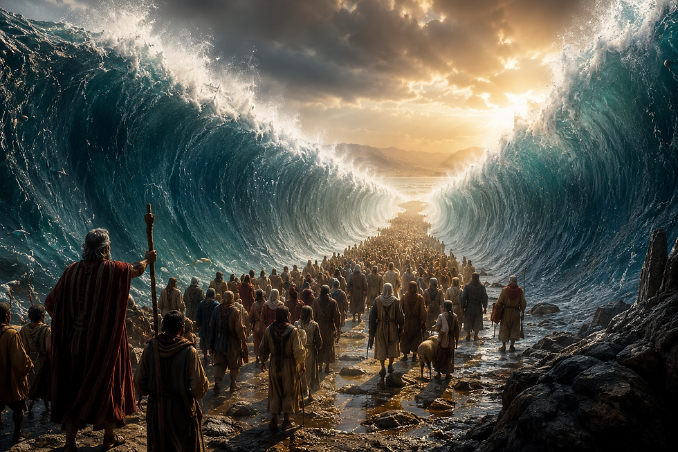 El pueblo de Israel cruzando el Mar Rojo mientras Dios abre camino en medio de la dificultad