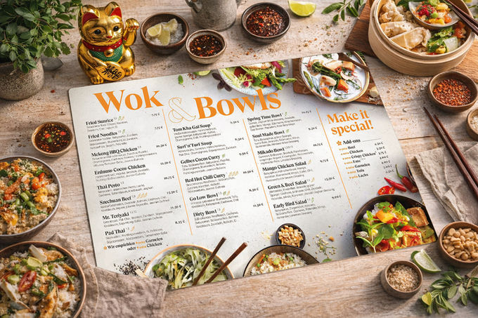 Speisenkarten für coa Wok & Bowls.