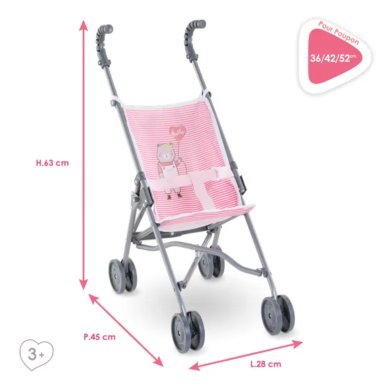 Miniature : Poussette canne rose rayée Corolle