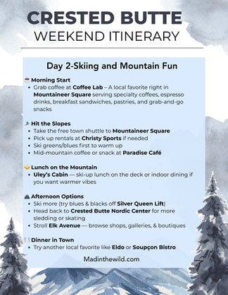 blue and gray and white itinerary for crested butte