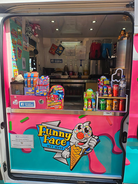 our awesome funny face soft serve van