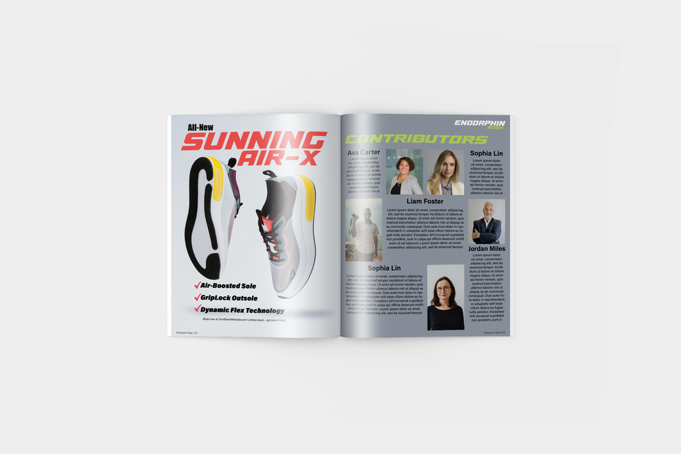 full page ad and contributors page.