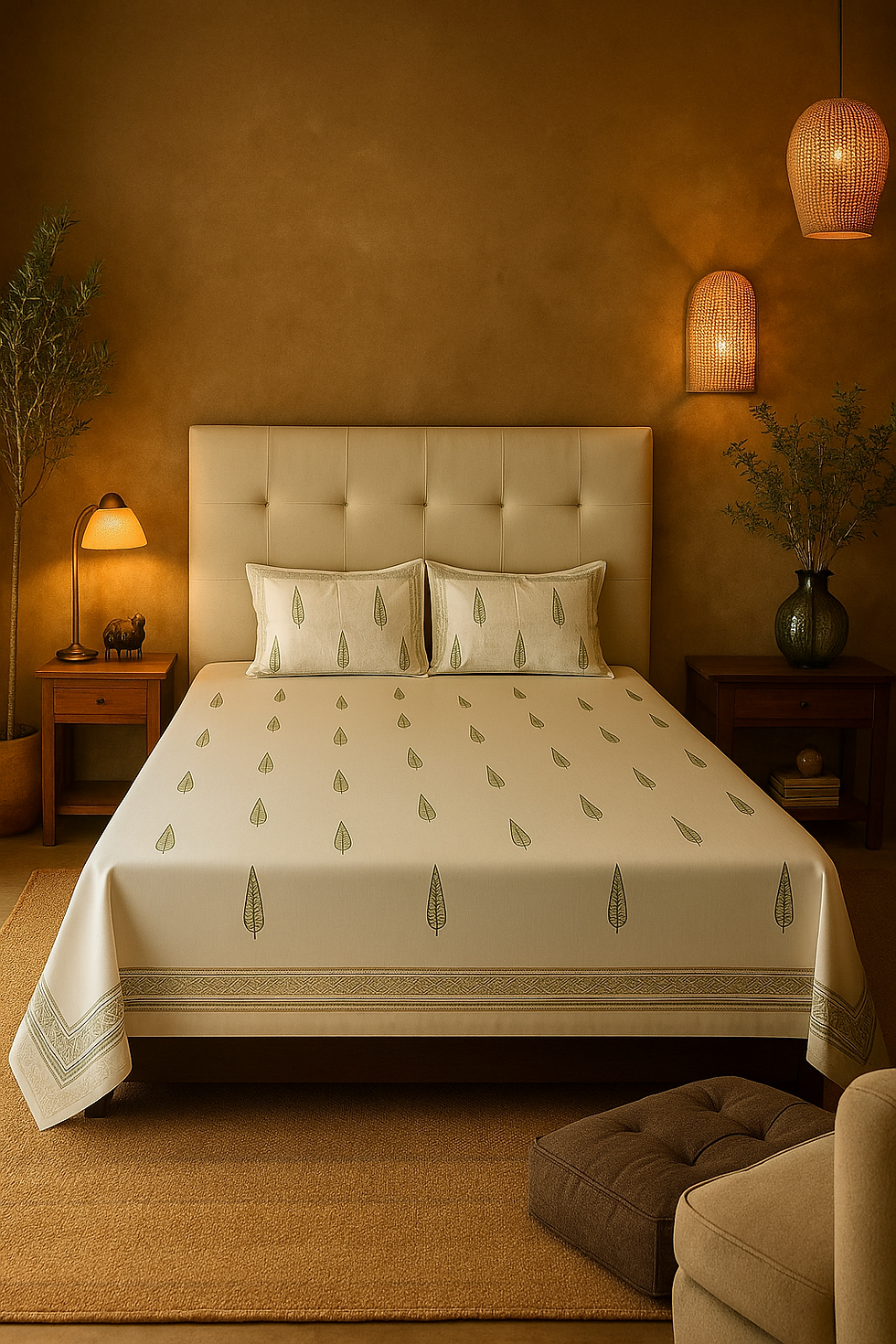 Leafline Double Bedsheet with 2 Pillow Covers