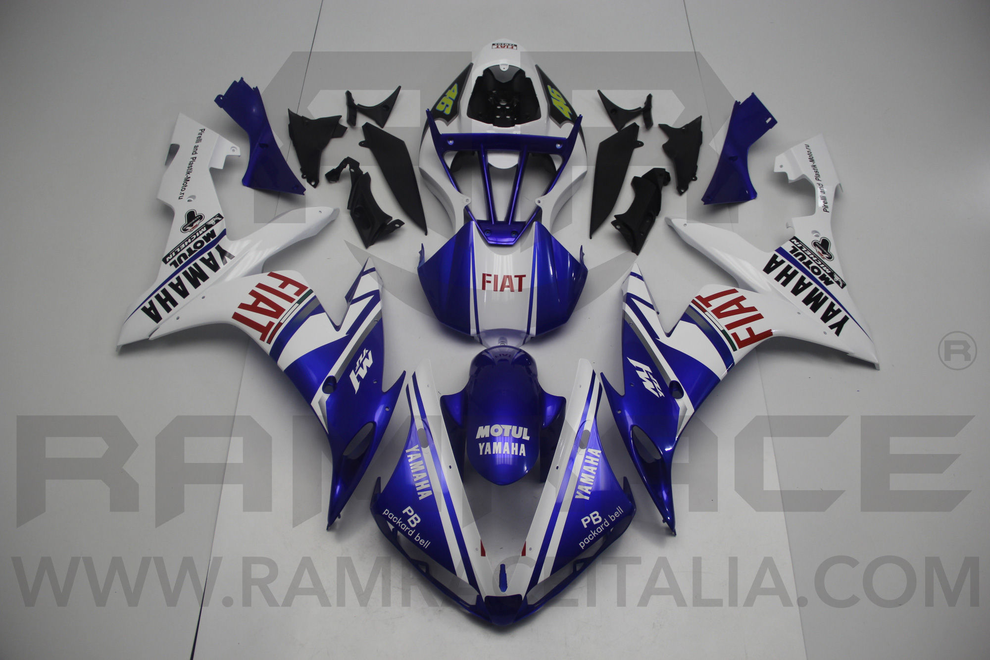 KIT carena YAMAHA YZF R1 04-06 Replica FIAT The Doctor 46 White Blue