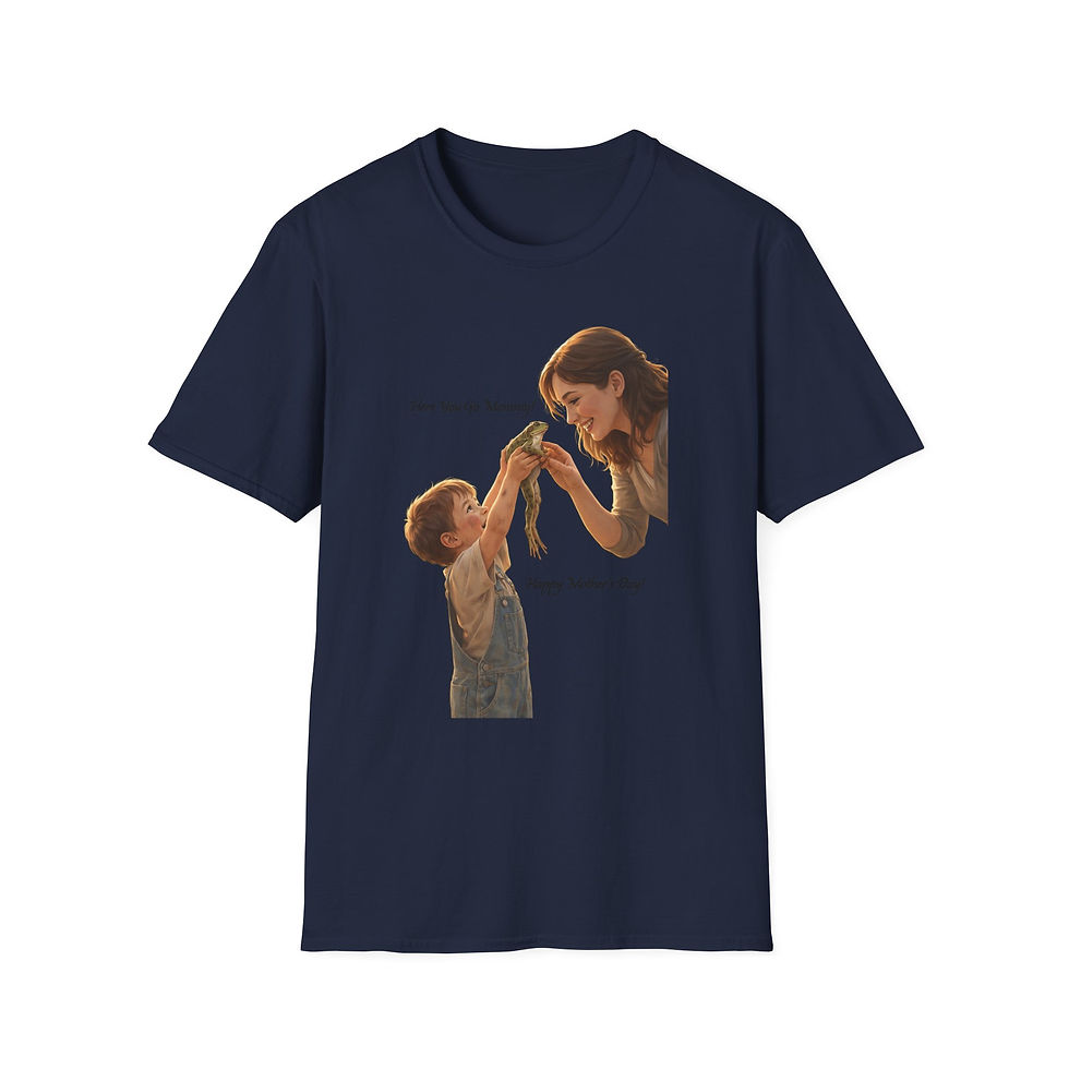 Thumbnail: Dark blue t-shirt with graphic of mother holding baby affectionately.