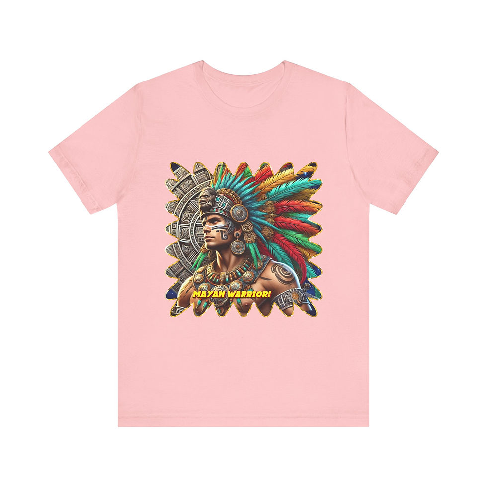 Thumbnail: Pink t-shirt with colorful feathered headdress design and "Spirit Warrior" text.