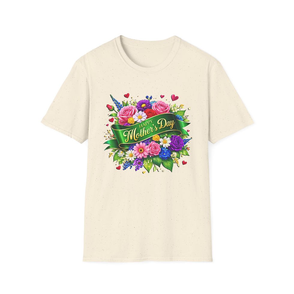 Thumbnail: Cream t-shirt with colorful floral bouquet and 'Mother's Day' text.