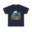 Thumbnail: Dark blue t-shirt with spooky haunted house, pumpkins, bats, and moon design.