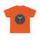 Thumbnail: Orange t-shirt with dark circular monstrous emblem graphic tee design.