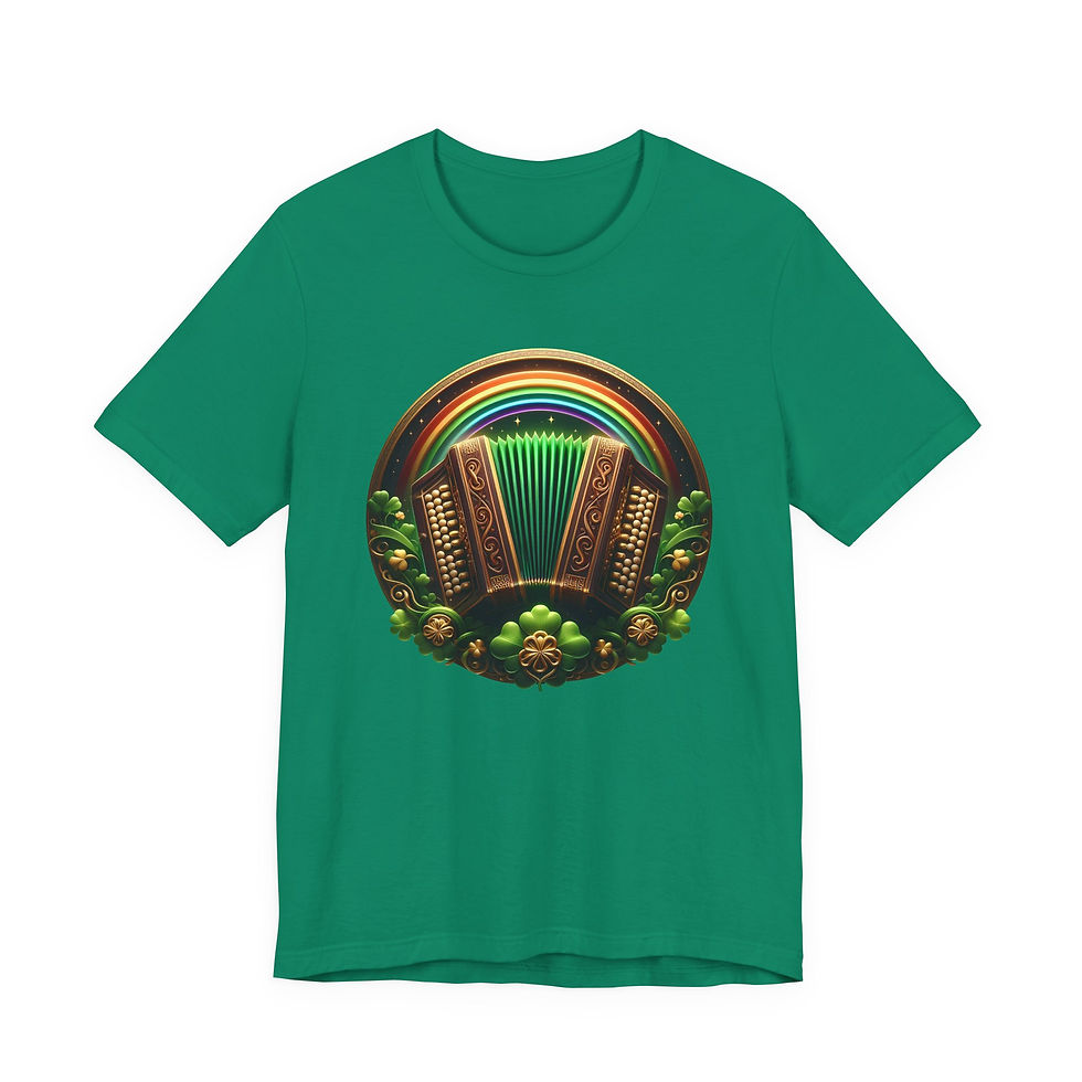 Thumbnail: Green t-shirt with rainbow, pot of gold, shamrocks. Saint Patrick's Day Collection-20.