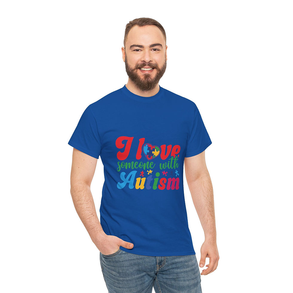 Thumbnail: Man in blue shirt displays 'I love someone with Autism' message.