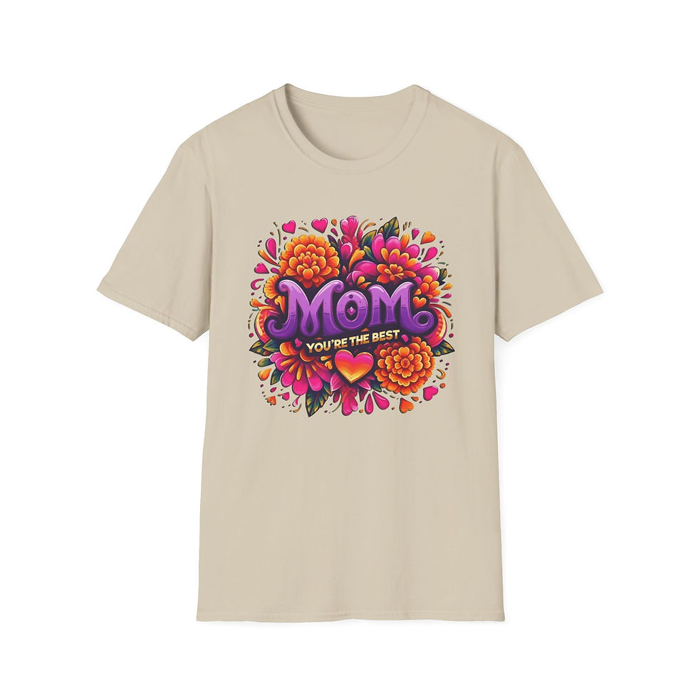 Thumbnail: Beige t-shirt with colorful Mom Best Mom Ever floral design.