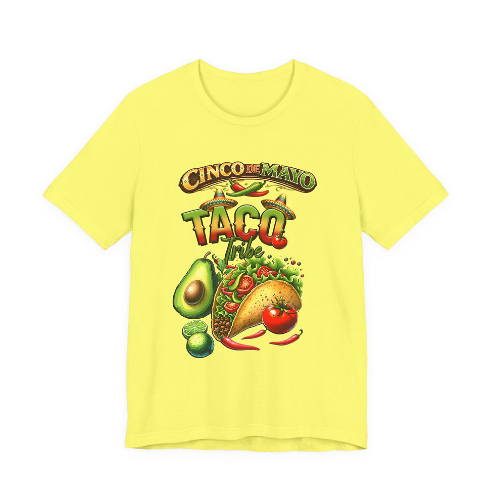 Thumbnail: Yellow t-shirt GUACAMOLE TACO graphic with vibrant taco and avocados.